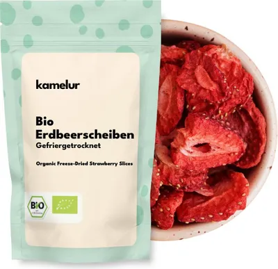 Produktbild von Kamelur Bio Erdbeeren Scheiben gefriergetrocknet 500g