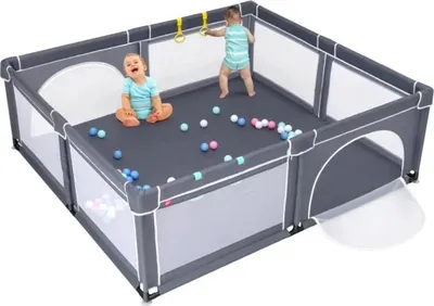Produktbild von Baby Laufgitter faltbar Laufstall Absperrgitter mit 50 Spielbällen 205x147x66cm Dunkelgrau