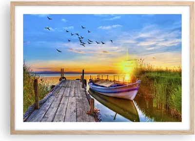 Produktbild von Gerahmtes Poster - Rahmen in heller Eiche - See Boot Wasser - 70x50 cm - Wand Bild - Wanddeko - Wandbilder - Kunstposter - Wandposter - Bilderrahmen - Bilder - Kunstdruck - Wandbild - P2NAA70x50-3983