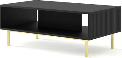 Produktbild von Couchtisch RAVENNA B 90x60 cm rahmen SCHWARZ MATT / SCHWARZ MATT Kaffeetisch MDF Tisch italienischer Stil mit gefräste Elemente Gold oder Schwarz Metallbeine Metallfüße