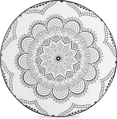 Image de Assiette à dîner élégante en porcelaine avec motif de mandala noir
