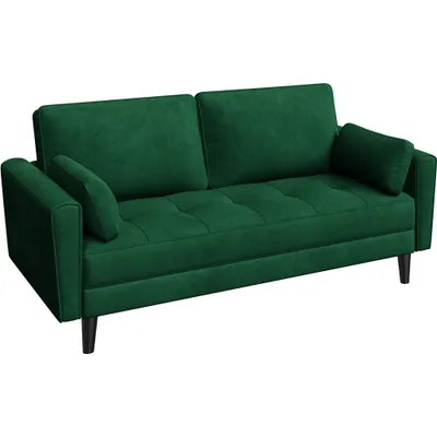 Produktbild von Yaheetech Sofa 2-Sitzer, modern, aus Samt, Grün, mit 2 Kissen und Armlehnen, weich, für Wohn- und Schlafzimmer, inklusive Seitentaschen.