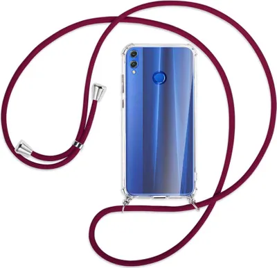 Produktbild von Handykette Backcover-Schutzhülle mit Band (Metall silberfarben) für Honor 8X - dunkelrot