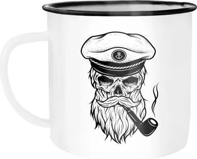 Produktbild von Emaille Tasse Becher Totenkopf Captain Skull Kapitän Anker Kaffeetasse Moonworks® weiß-schwarz unisize