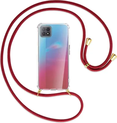 Produktbild von Handykette Backcover-Schutzhülle mit Band (Metall goldfarben) für Oppo A73 5G - dunkelrot