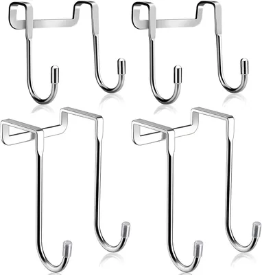 Imagen del producto de Ganchos para puerta de acero inoxidable, juego de 4 unidades, con doble gancho, para baño, cocina o armario