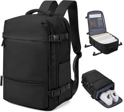 Productafbeelding van Handbagage Rugzak 40x20x25 cm voor Ryanair, Waterdichte Reisrugzak voor Onder de Vliegtuigstoel, Weekendtas en Wandelrugzak in Zwart