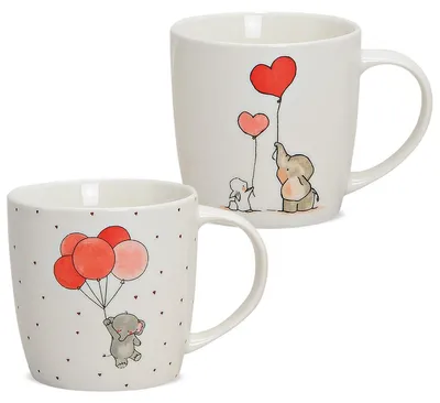 Produktbild von Süsse Kaffeetassen 2er Set Tiere Liebe Elefant Hase Herzen