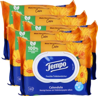 Produktbild von Tempo Feuchte Toilettentücher Calendula 42 Tücher (5er Pack)