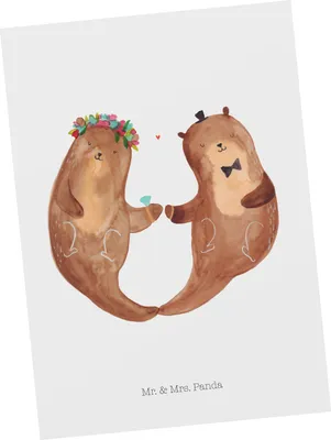 Produktbild von Mr. & Mrs. Panda Postkarte Hochzeit Otter - Weiß - Geschenk, Ansichtskarten, Hochzeitsgeschenk, Grußkarte, Zur, Trauung, Hochzeitstag, Hochzeitskarte, Fotokarte