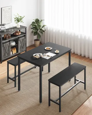 Produktbild von VASAGLE Esstisch, Küchentisch-Set mit 2 Bänken, 3er-Set, 110 x 70 x 75 cm, Aschschwarz-Tintenschwarz