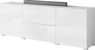 Produktbild von MIRJAN24 TV-Lowboard Vera 180, TV-Schrank mit zwei Drehtüren und zwei Schubladen (Farbe: Weiß / Weiß Hochglanz, mit weißer LED Beleuchtung)