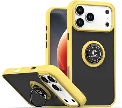 Produktbild von Hülle für iPhone 17 Pro Max Matte Transluzent TPU Stoßfest Schutzhülle mit Ring Halter Ständer Gelb