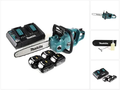 Produktbild von Makita DUC 355 PT4 Akku Kettensäge 36V ( 2x18V ) Brushless 35 cm + 4x 5,0 Ah Akku + Doppelladegerät