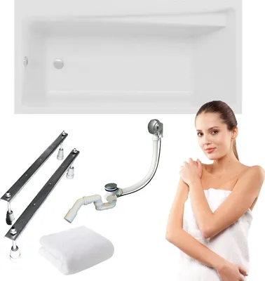 Zdjęcie produktu dla Wanna Polimat prostokątna Elza 150x70 z Chromowanym Syfonem 4w1 - Stylowa i Trwała, Idealna do twojej łazienki, Antybakteryjna Powłoka