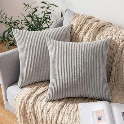 Productafbeelding van Famanu kussensloop set, 2 stuks, corduroy, 40x40 cm, lichtgrijs