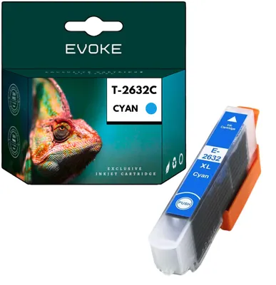 Productafbeelding van Evoke compatibele inkt voor Epson T2632 2632 C13T26324010, cyaan, 13 ml, geschikt voor 930 pagina's, voor de modellen Expression Premium XP-510, XP-520, XP-600, XP-605, XP-610, XP-615, XP-620, XP-625, XP-700, XP-710, XP-720, XP-800, XP-810, XP-820