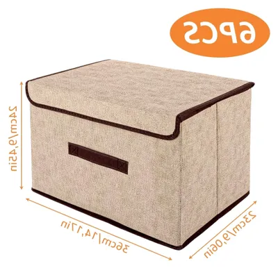 Produktbild von 6er Set Aufbewahrungsboxen aus Stoff - 36x23x24cm mit Deckel - Faltbare Beige Aufbewahrungskisten mit Griff für Kleidung und Socken