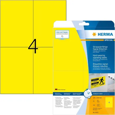 Produktbild von HERMA Folienetikett 105 x 148 mm (B x H) gelb 100 Etik./Pack.