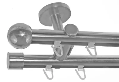 Produktbild von Innenlauf Gardinenstange Edelstahl Look 20mm Deckenbefestigung, 2-läufig Kugel, Länge wählbar D40 E33E30
