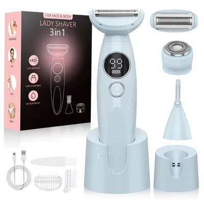 Produktbild von Rasierer Damen 3-In-1 Intimrasierer für Frauen Gesichtshaarentferner Damenrasierer Elektrisch Nass-Trockenrasierer Ipx7 Wasserdicht Trimmer Damen Blau