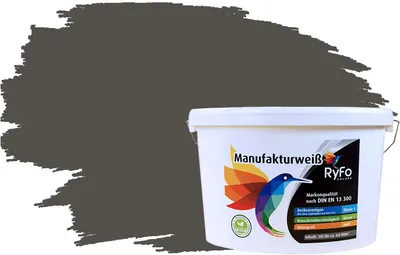 Produktbild von RyFo Colors Bunte Wandfarbe Manufakturweiß Lavagrau 10l  - weitere Grau Farbtöne und Größen erhältlich, Deckkraft Klasse 1, Nassabrieb Klasse 1