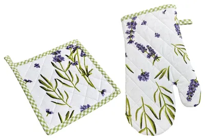 Immagine prodotto di Guanti da forno LAVINA set cotone lavanda scacchiera