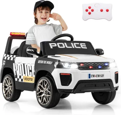 Image de Voiture électrique pour enfants 12 V Voiture électrique de police pour enfants avec télécommande Voiture électrique pour enfants à partir de 3 ans Blanc
