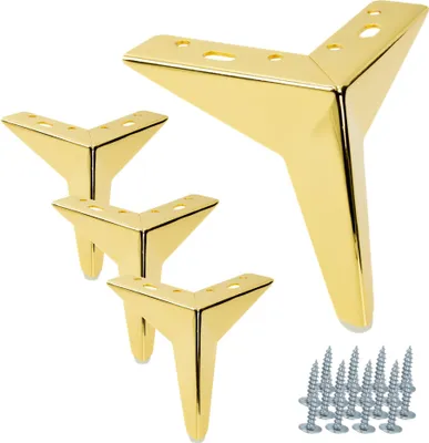 Immagine prodotto di Set di 4 gambe per mobili in cromo dorato, altezza 13 cm, modello a stella - Gambe eleganti e resistenti per i vostri mobili