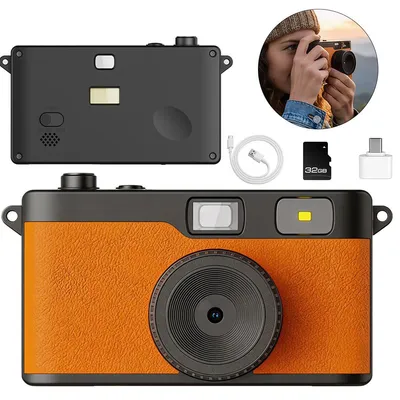 Produktbild von Digitalkamera Retro ohne Display, 12MP, mit Blitz, DIY Filter, wiederaufladbar, 32GB Speicher, kompakt, für Reisen Party Geschenk, kreativ & leicht