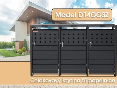 Obrázok produktu pre Prístrešok na koše D14GG3Z, na 3 koše s dvoma zámkami proti vetru a krádeži, antracitový