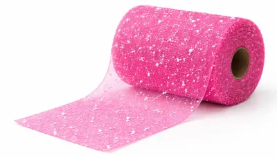 Produktbild von G.schmückt Tischband 15 cm x 25 m, schmales Dekoband zuschneidbar, semi-transparentes Mesh mit weißen Akzenten, festliche Tischdeko Pink