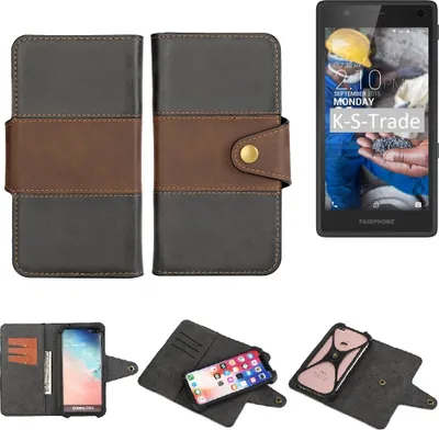 Produktbild von K-S-Trade Handyhülle Schutzhülle Hülle Bookstyle Wallet-Case kompatibel mit Fairphone Fairphone 2 Bumper Rundumschutz schwarz-braun 1x