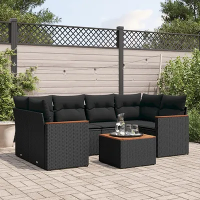 Produktbild von 7-tlg. Garten-Sofagarnitur mit Kissen Schwarz Poly Rattan 3258198
