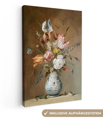 Produktbild von MuchoWow® - Leinwandbilder - Stilleben mit Blumen - Balthasar van der Ast - Alte Meister, Wandbild, Wanddeko Bilder Wohnzimmer, 60x90 cm