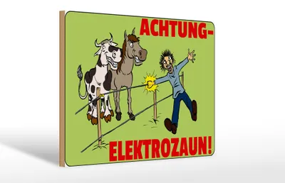 Produktbild von Holzschild Hinweis Elektrozaun, 30 x 20 cm, Holzschilder Bauernhof Landwirt Tiere Achtung