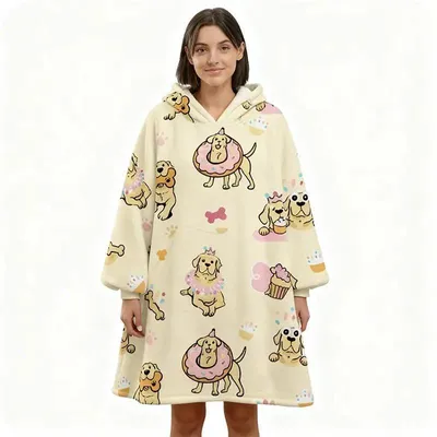 Produktbild von Kuschelige Hoodie Decke mit Ärmeln Hündchen – Vielseitiger Deckenpullover für Damen und Herren, Einheitsgröße – Perfekt für Wintertage