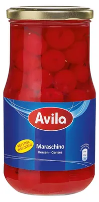 Image de Avila Cocktailkers avec tige 950 g - Cerises à cocktail sucrées de haute qualité