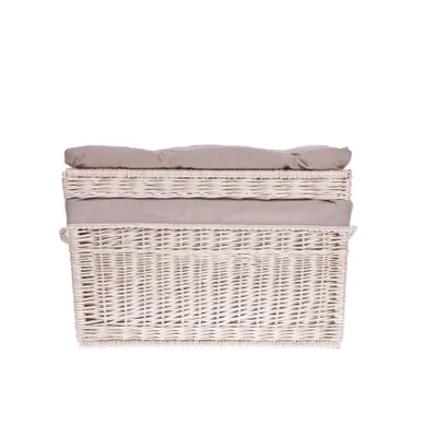 Produktbild von Wäscheschrank Truhe für Wäsche mit Besatz und Kissen 70x42 H47 cm