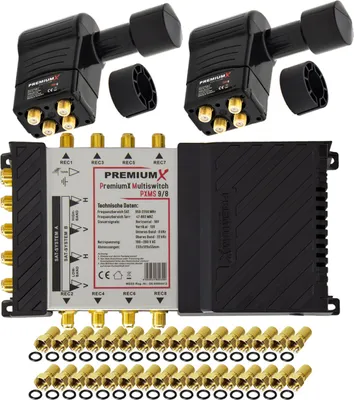Produktbild von PremiumX Multischalter Set 9/8 Multiswitch SAT 2x Rocket Quattro LNB 32x F-Stecker