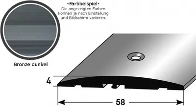 Produktbild von Übergangsprofil "Almere" / Übergangsschiene / 58 mm, Typ: 08 (Aluminium eloxiert, mittig gebohrt / selbstklebend):-bronze dunkel-1000-gebohrt