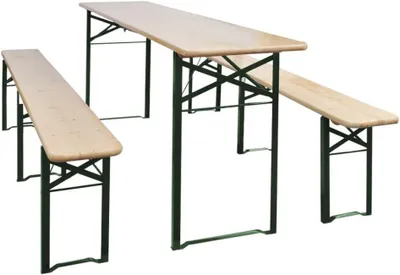 Obrázek produktu pro Stůl s lavicemi – skládací piknikový stůl – pro venkovní posezení – úsporný, skládací design – rozměry 220 cm – barva dřeva