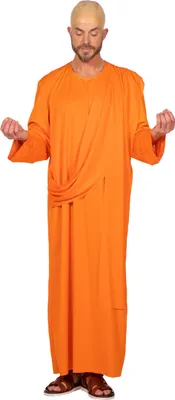 Image de Costume de moine chauve - Robe orange pour homme - Carnaval et Mardi gras Taille M