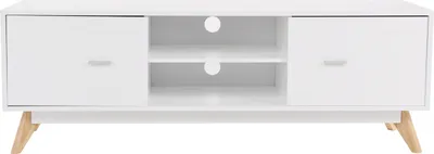 Zdjęcie produktu dla Szafka pod telewizor COSTWAY, niska szafka pod telewizor do 60 cali, szafka pod telewizor z 2 drzwiami, stolik pod telewizor, drewniany stojak pod telewizor, 140 x 40 x 48 cm