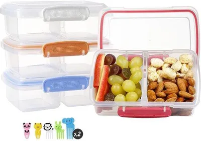 Zdjęcie produktu dla Ibenzoa® - pojemnik na lunch dla dzieci – 4 przegródki (zestaw 4 sztuk), wykonany z polipropylenu (PP) wolnego od BPA, możliwość układania w stos, szczelny, można myć w zmywarce, zamykany na zatrzaski