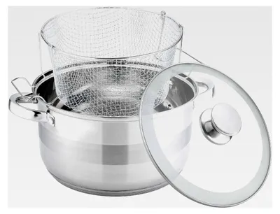 Produktbild von Frittiertopf 6 L mit Glasdeckel, Nudeltopf, Pommestopf, Pastatopf, Induktion, Korb