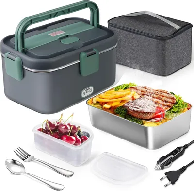 Produktbild von Elektrische Lunchbox, Tragbarer Warmhaltebehälter für Essen, Lunchbox für Erwachsene, 1.5L 60W Edelstahl Speisenwärmer für Auto, LKW, Büro & Zuhause