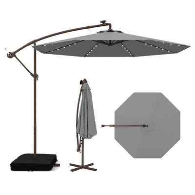 Obrázek produktu pro COSTWAY konzolový slunečník s pytli s pískem, Ø300cm slunečník se 40 solárními LED diodami a kličkou, zahradní slunečník s UV ochranou antracitový