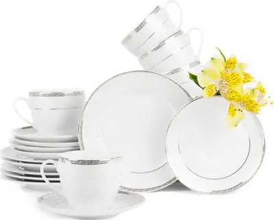 Obrázek produktu pro Čajový servis Konsimo pro 6 osob (12 kusů) "AGAWA PLATIN", bílá, porcelán, Classic, 200 ml / 15 cm / 19,5 cm