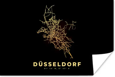 Produktbild von MuchoWow® Poster Gold - Düsseldorf - Karte - Stadtplan - Wegbeschreibung 60x40 cm - Schlafzimmerdekoration